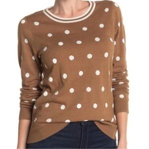 J. Crew Tan & White Polka Dot Sweater Soft & Cozy Dress Up Or With Jeans Size XS